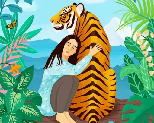 Girl Hugging Tiger Diamond Painting