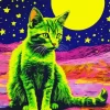 Green Cat And Stars Diamond Painting