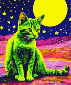 Green Cat And Stars Diamond Painting