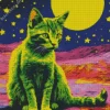 Green Cat And Stars Diamond Painting