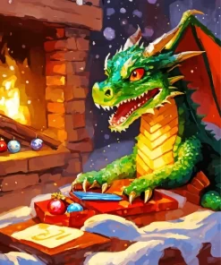 Green Dragon Celebrating Christmas Diamond Painting