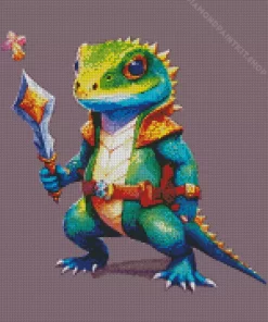 Green Lizard Warrior Diamond Painting