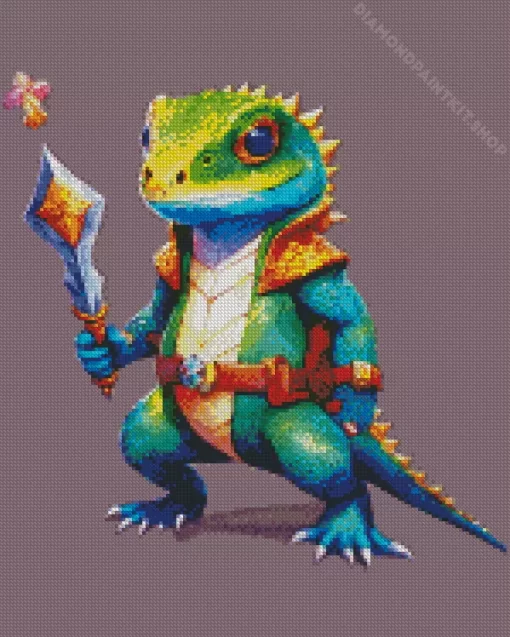 Green Lizard Warrior Diamond Painting