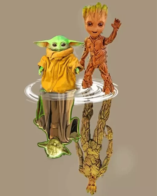 Groot And Yoda Water Reflection Diamond Painting