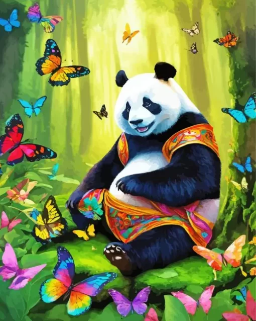 Panda And Butterflies Diamond Painting