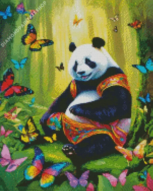 Panda And Butterflies Diamond Painting