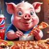 Pig Eating Pizza Diamond Painting