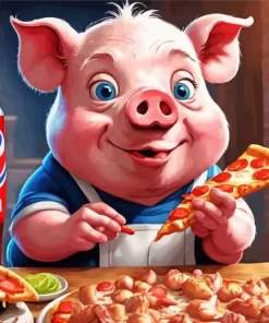 Pig Eating Pizza Diamond Painting