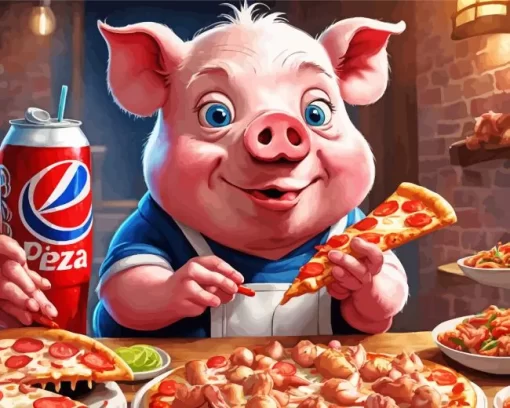 Pig Eating Pizza Diamond Painting