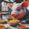 Pig Eating Spaghetti Diamond Painting