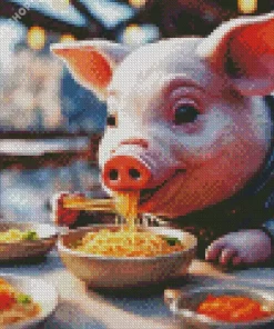 Pig Eating Spaghetti Diamond Painting