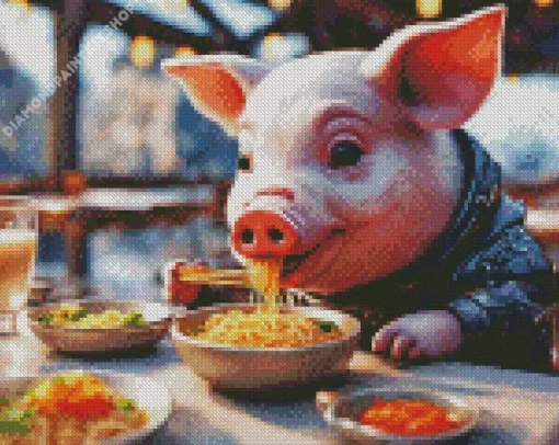 Pig Eating Spaghetti Diamond Painting