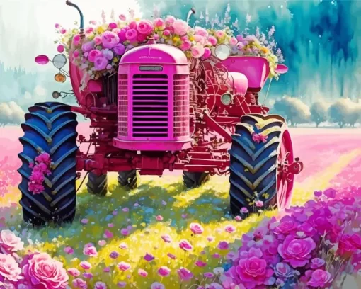 Pink Tractor Diamond Painting