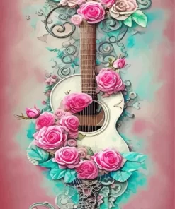 Pinky Floral Guitar Diamond Painting