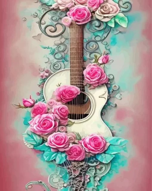 Pinky Floral Guitar Diamond Painting