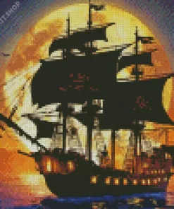 Pirate Ship Silhouette Diamond Painting