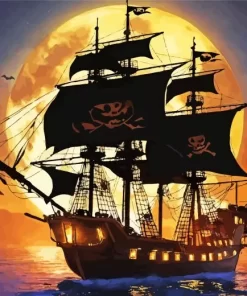 Pirate Ship Silhouette Diamond Painting