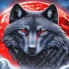 Red Full Moon Black Wolf Art Diamond Painting