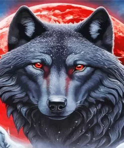 Red Full Moon Black Wolf Art Diamond Painting