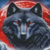 Red Full Moon Black Wolf Art Diamond Painting