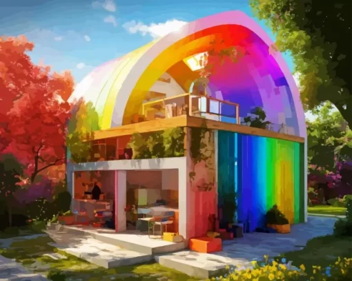 Spring Rainbow House Diamond Painting