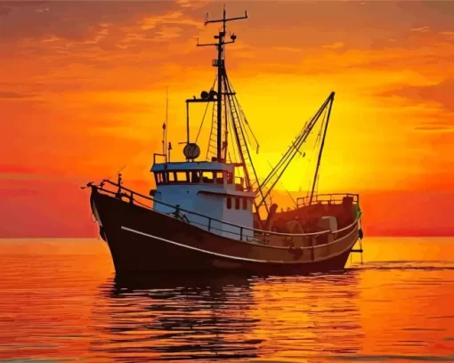 Sunset Boat Diamond Painting