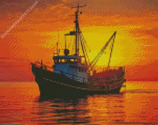 Sunset Boat Diamond Painting