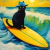 Surfer Cat Van Gogh Diamond Painting