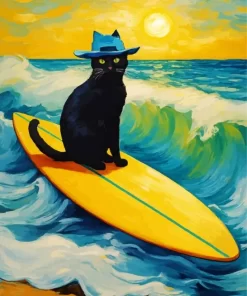 Surfer Cat Van Gogh Diamond Painting