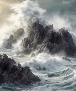 Waves Crashing On Rocks Diamond Painting