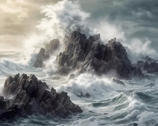 Waves Crashing On Rocks Diamond Painting