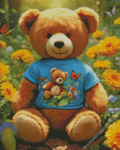 Yellow Flowers And Teddy Bear Diamond Painting