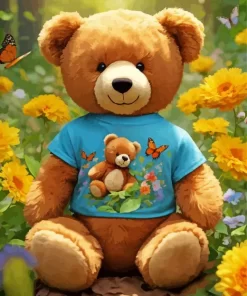 Yellow Flowers And Teddy Bear Diamond Painting