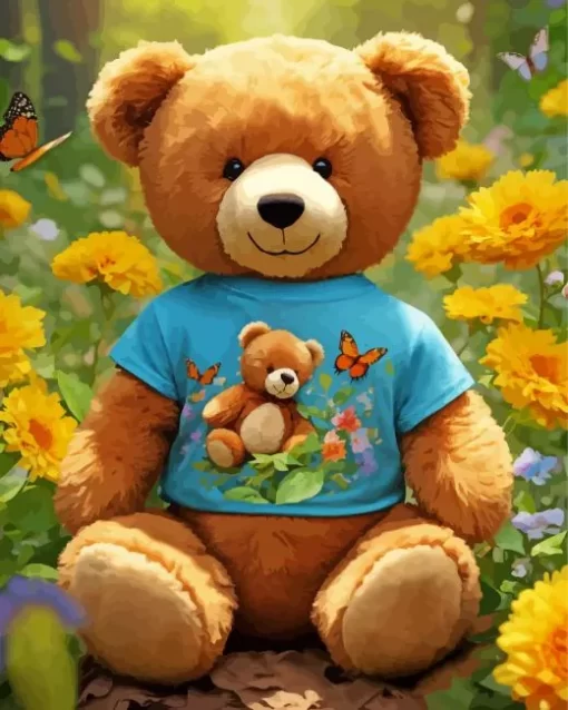 Yellow Flowers And Teddy Bear Diamond Painting