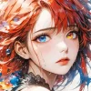 Anime Girl With Blue Eye And Red Hair Diamond Painting