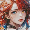 Anime Girl With Blue Eye And Red Hair Diamond Painting