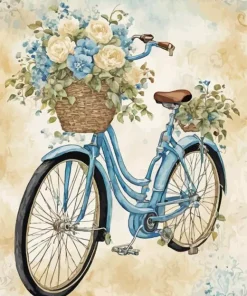 Blue Bike And Flowers Basket Diamond Painting