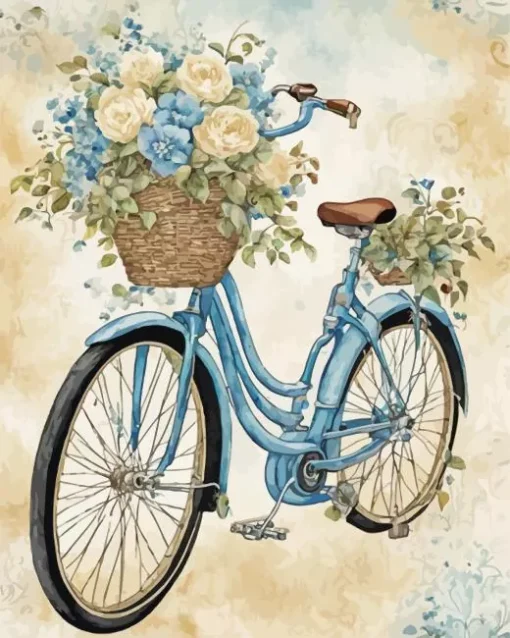 Blue Bike And Flowers Basket Diamond Painting