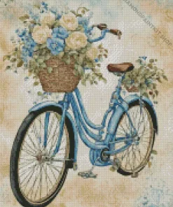 Blue Bike And Flowers Basket Diamond Painting