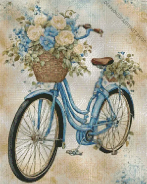 Blue Bike And Flowers Basket Diamond Painting