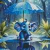 Blue Elephant Under Umbrella Diamond Painting