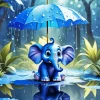 Blue Elephant Under Umbrella Diamond Painting