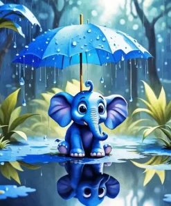 Blue Elephant Under Umbrella Diamond Painting