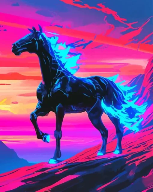 Blue Fire Horse Diamond Painting