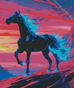 Blue Fire Horse Diamond Painting