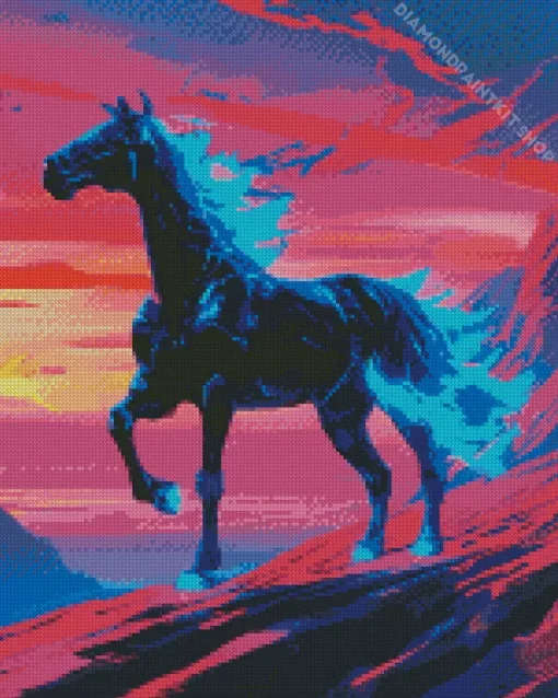 Blue Fire Horse Diamond Painting