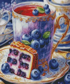 Blueberry Cake And Tea Diamond Painting