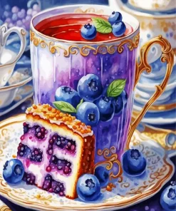 Blueberry Cake And Tea Diamond Painting