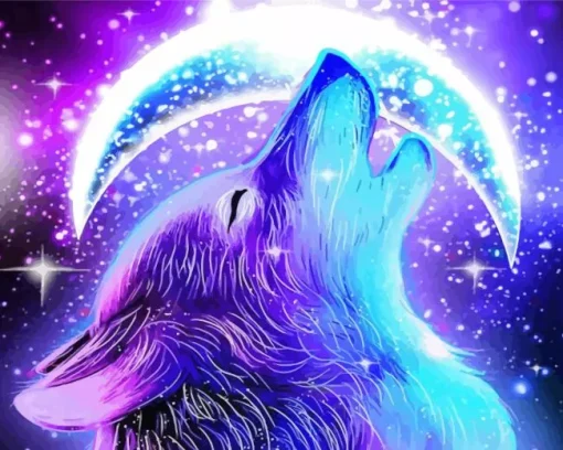 Fantasy Blue And Purple Wolf Diamond Painting