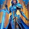 Female Warrior And Blue Sword Diamond Painting